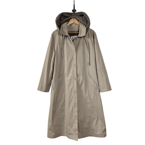 Vintage London Fog Maincoats Womens Tan Lined Hooded Trench Coat Sz 20R - Picture 1 of 8